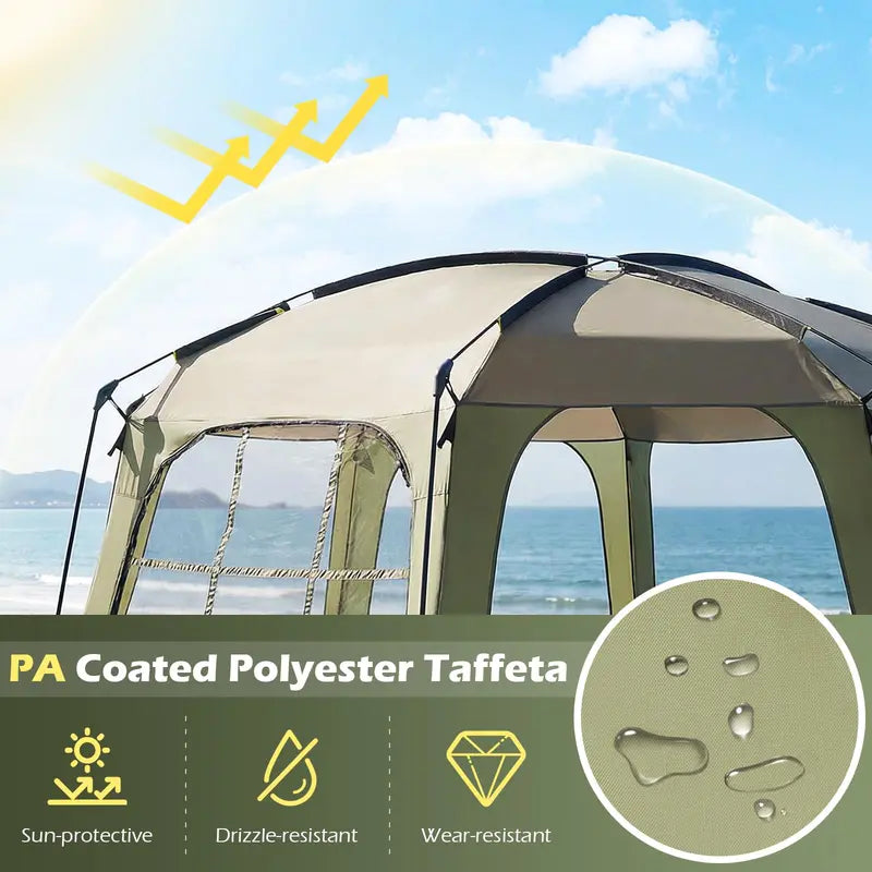 12.5′ x 11.7′ Mesh Screen Tent ¨C Zippered Entry. Ventilated Design. Includes Carry Bag