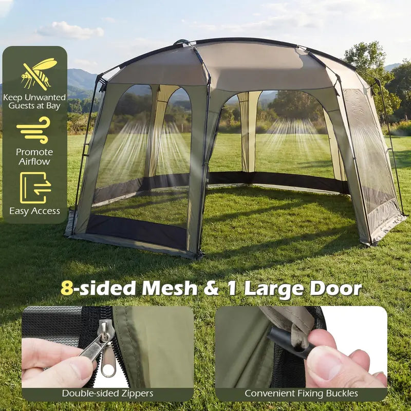 12.5′ x 11.7′ Mesh Screen Tent ¨C Zippered Entry. Ventilated Design. Includes Carry Bag