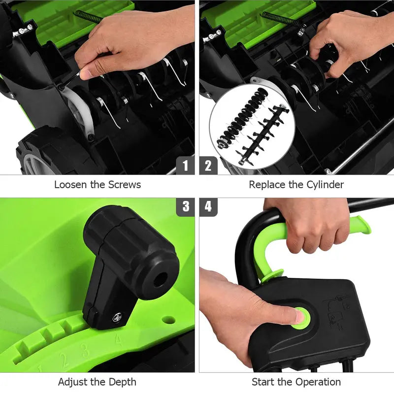 12-Amp 2-in-1 Electric Dethatcher &amp; Weeder with Three-Position Depth Control