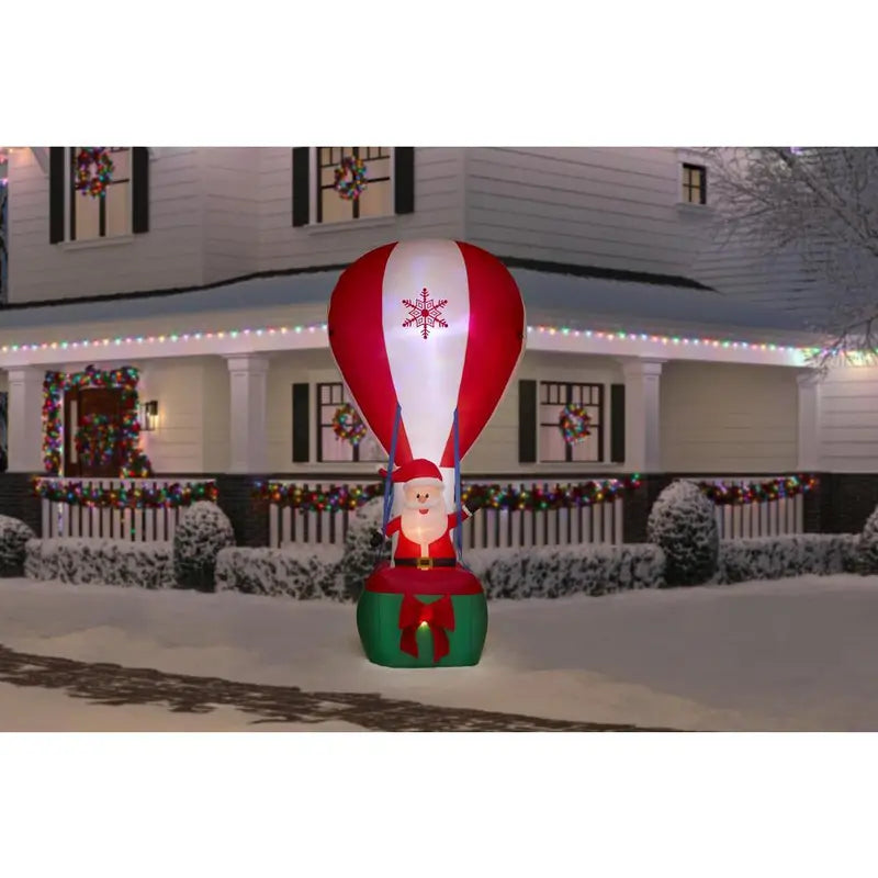 12-Foot Airblown Inflatable Santa in Hot Air Balloon with Animated Northern Sky Light Display