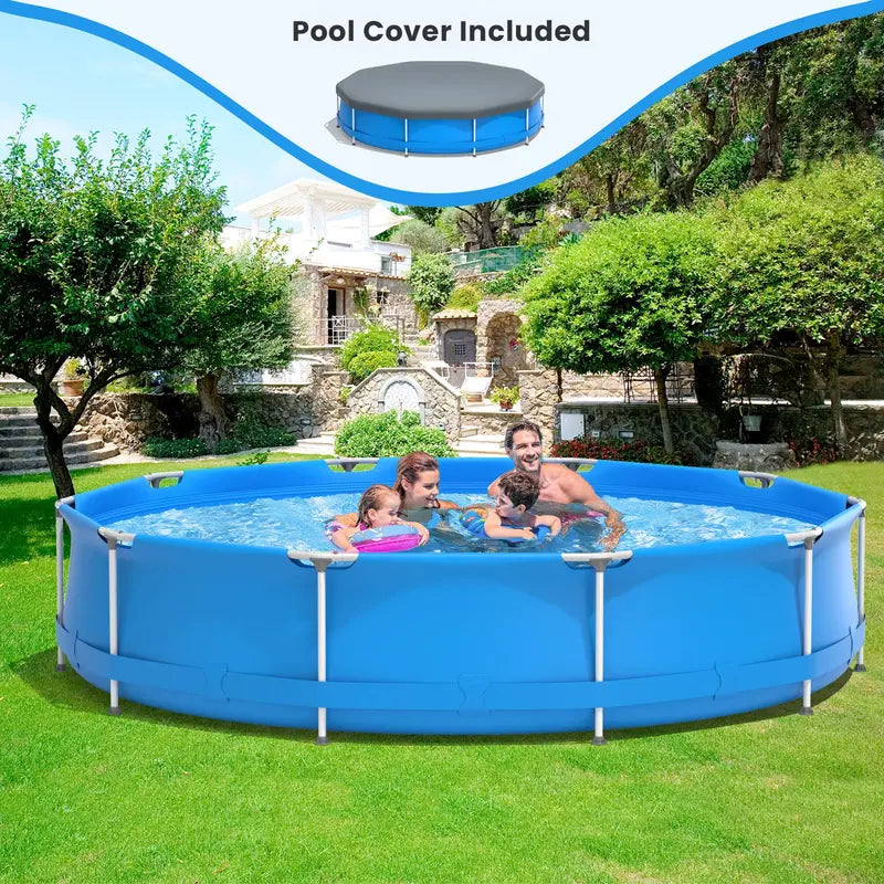 12-Foot Round Steel Frame Swimming Pool ¨C Above-Ground Backyard Pool (30¡å Depth)