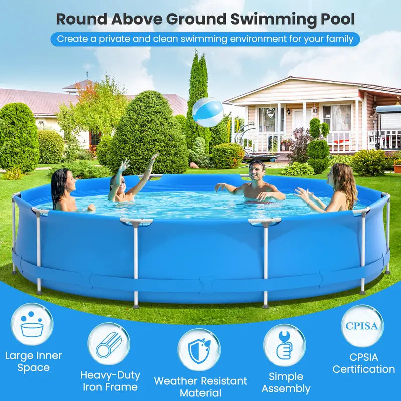 12-Foot Round Steel Frame Swimming Pool ¨C Above-Ground Backyard Pool (30¡å Depth)