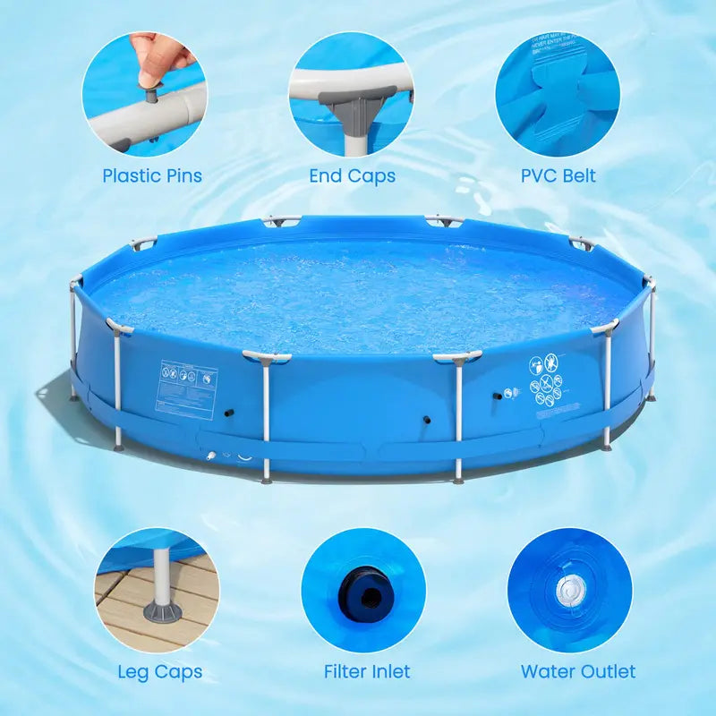 12-Foot Round Steel Frame Swimming Pool ¨C Above-Ground Backyard Pool (30¡å Depth)