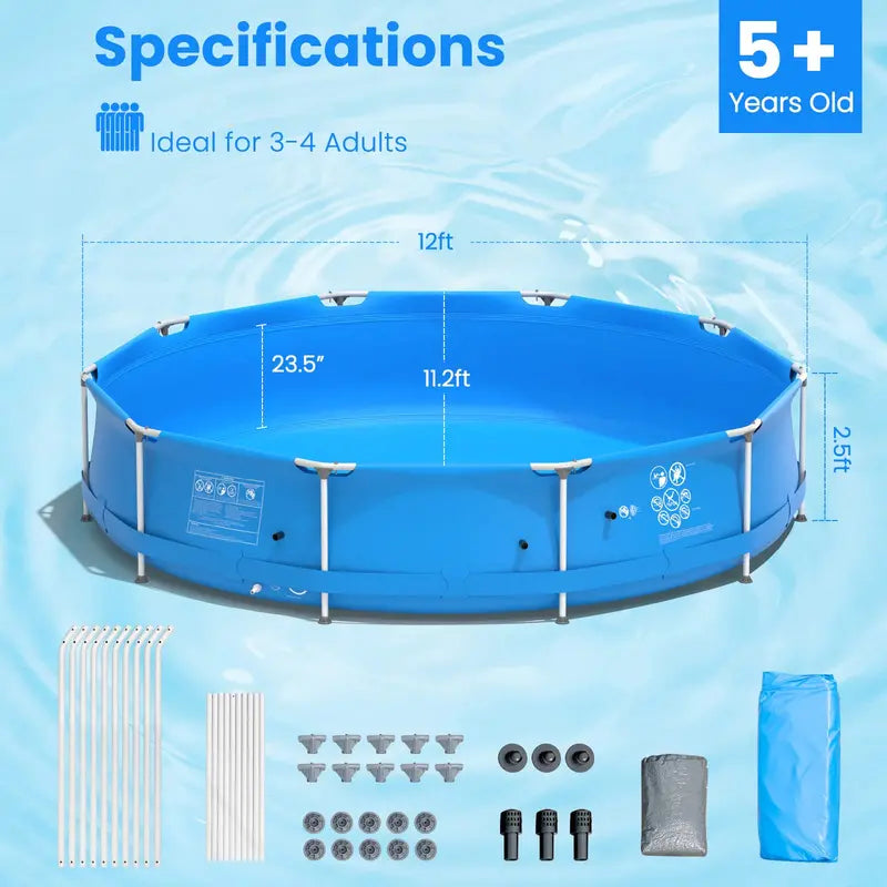 12-Foot Round Steel Frame Swimming Pool ¨C Above-Ground Backyard Pool (30¡å Depth)