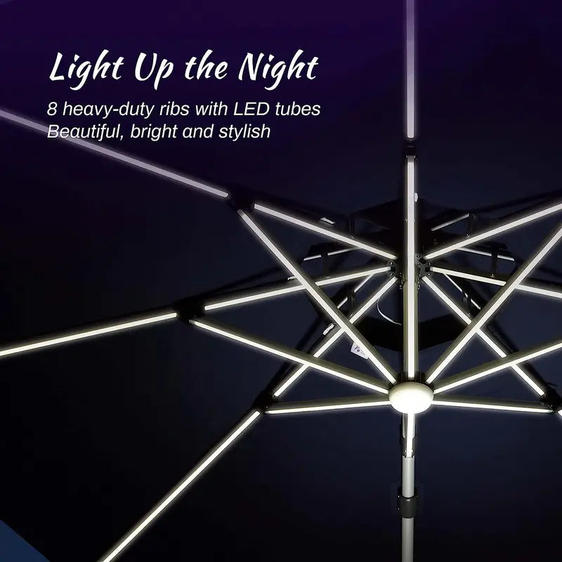 12-Foot Solar-Powered LED Cantilever Patio Umbrella ¨C Wind-Resistant Round Outdoor Parasol with Built-in Lights