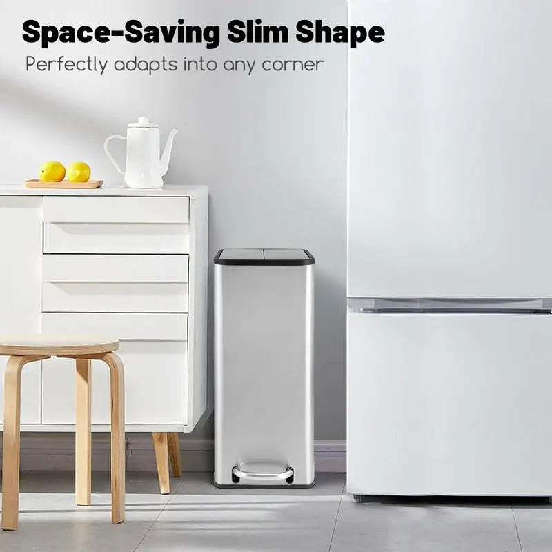 12-Gallon Kitchen Trash Bin with Soft-Close Wing Lids and Removable Inner Bucket