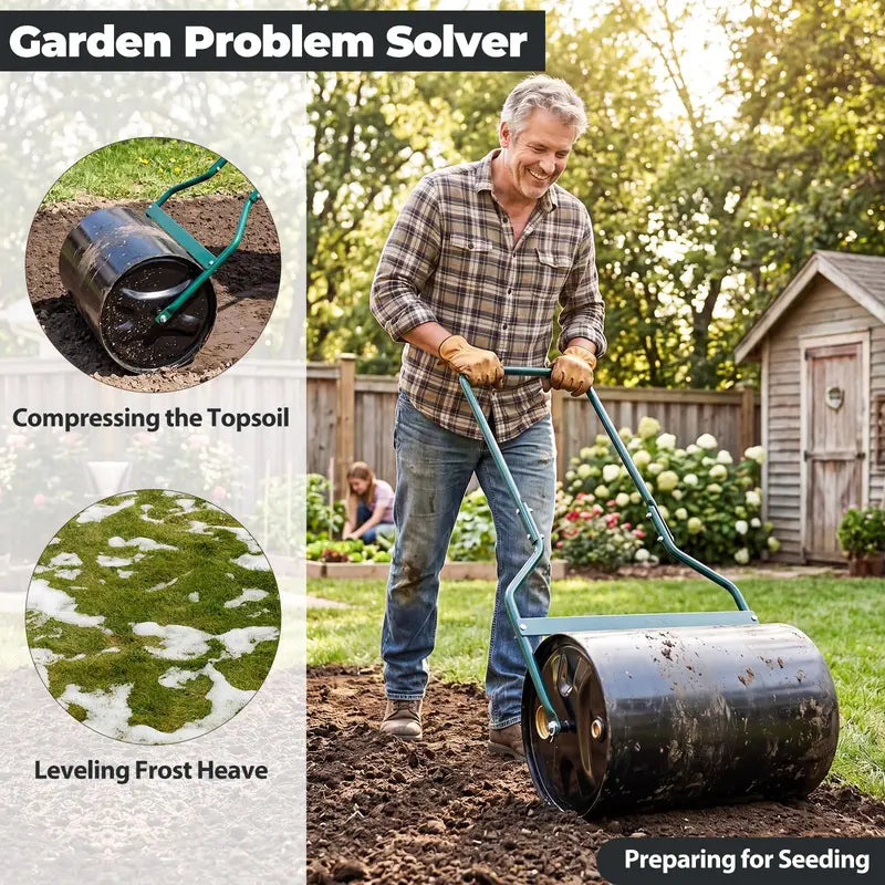 12-Gallon Lawn Roller ¨C Water- or Sand-Filled Drum with U-Handle for Smooth Soil Compaction