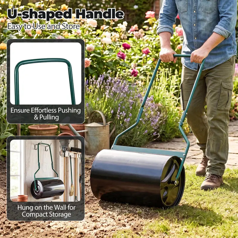 12-Gallon Lawn Roller ¨C Water- or Sand-Filled Drum with U-Handle for Smooth Soil Compaction