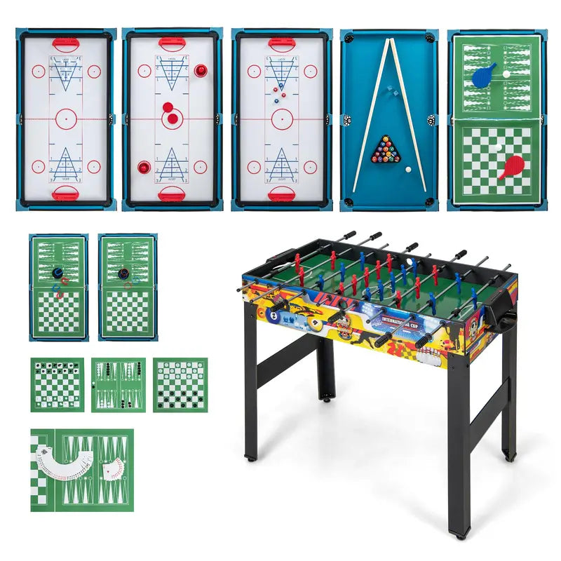 12-in-1 Multi-Sport Table: Foosball. Pool. Ping Pong. Air Hockey. Bowling. Shuffleboard. Chess. Checkers &amp; Backgammon