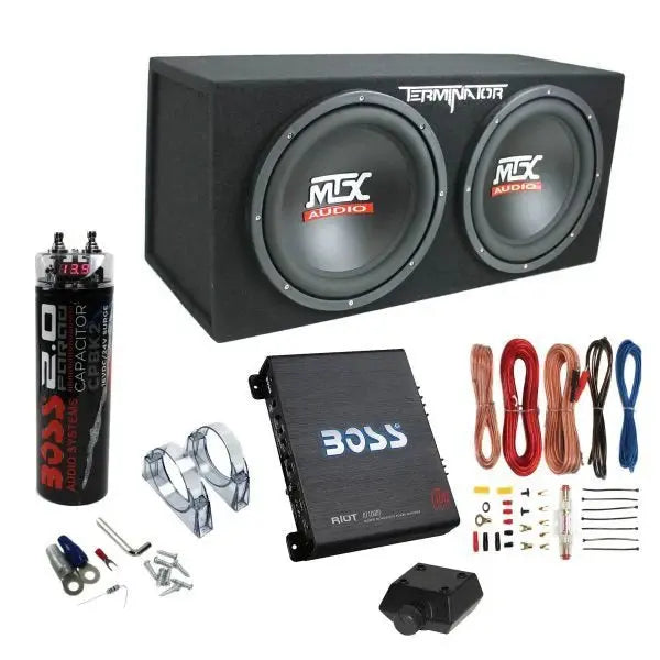 12-Inch Car Subwoofer System ¨C 1200W RMS. Includes 1100W Amp. Capacitor &amp; Wiring Kit