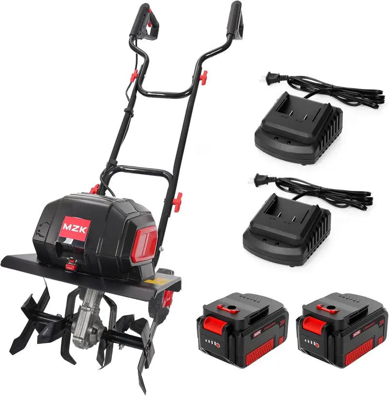 12-Inch Cordless Garden Tiller ¨C Battery-Powered Cultivator with 8.6″ Depth. Includes Two 4.0Ah Batteries &amp; Charger