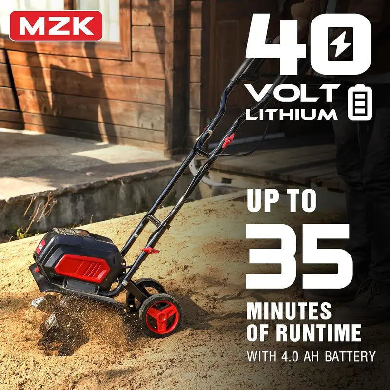 12-Inch Cordless Garden Tiller ¨C Battery-Powered Cultivator with 8.6″ Depth. Includes Two 4.0Ah Batteries &amp; Charger