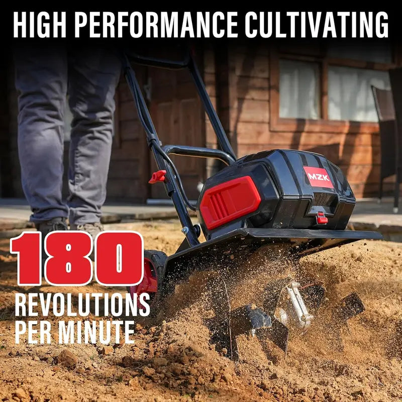 12-Inch Cordless Garden Tiller ¨C Battery-Powered Cultivator with 8.6″ Depth. Includes Two 4.0Ah Batteries &amp; Charger