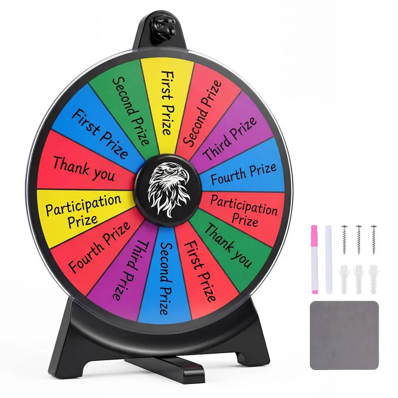 12-Inch Spinning Prize Wheel with Chalkboard Marker. Eraser. and Replacement Pointer