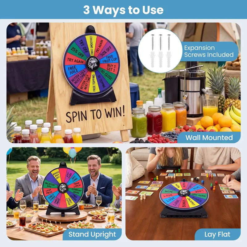 12-Inch Spinning Prize Wheel with Chalkboard Marker. Eraser. and Replacement Pointer