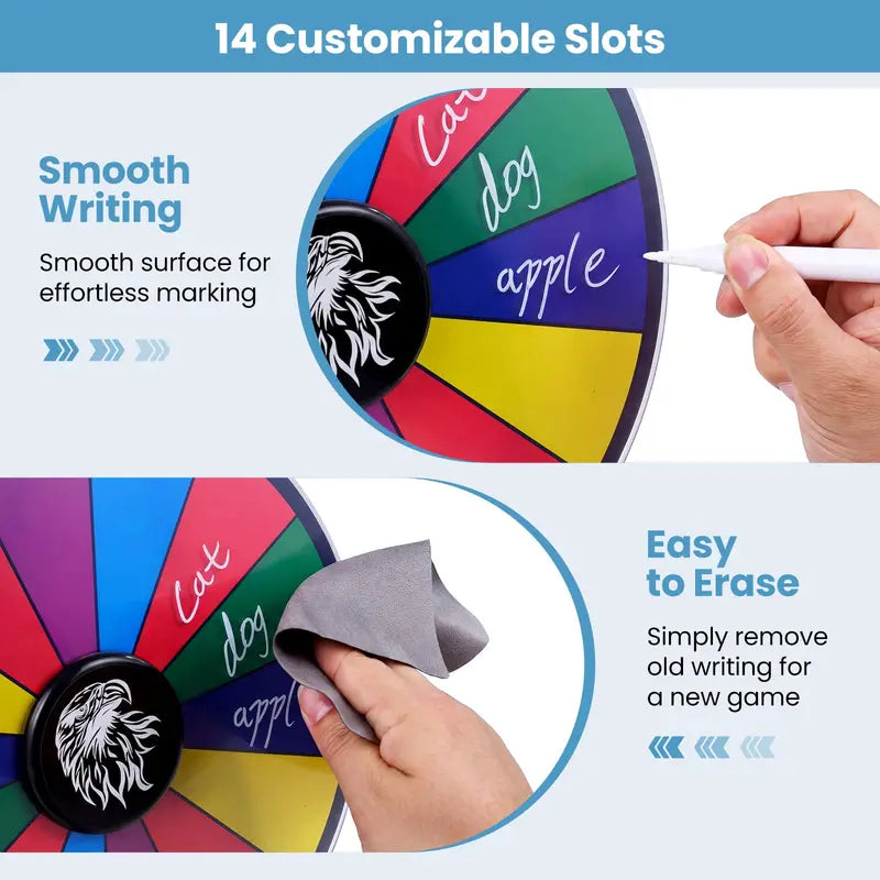 12-Inch Spinning Prize Wheel with Chalkboard Marker. Eraser. and Replacement Pointer
