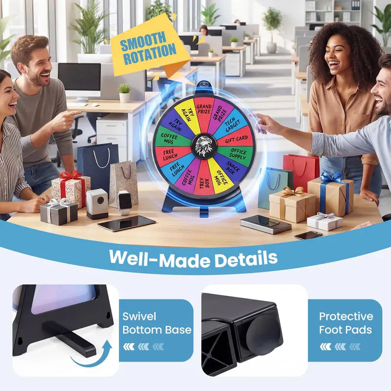12-Inch Spinning Prize Wheel with Chalkboard Marker. Eraser. and Replacement Pointer