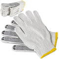 [12 Pairs] Black White Work Gloves - Dotted Safety Working Gloves. Firm Grip. Slip Resistant. Heavy Duty Cotton Knit for Men Women. Utility. Construction. Gardening. Fishing. Winter Indoor Outdoor Use