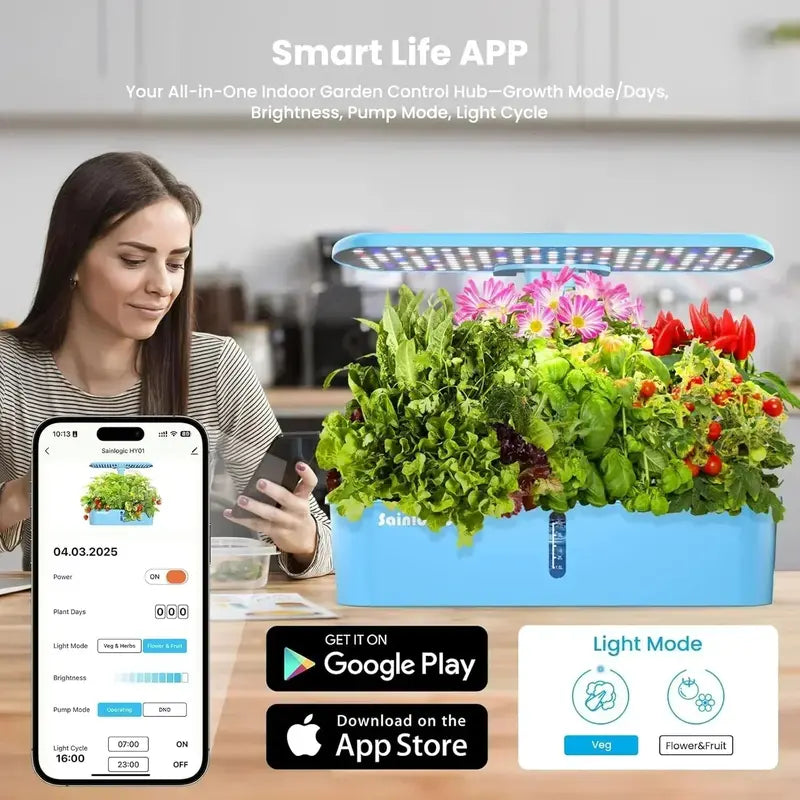 12-Planter WiFi Hydroponic Growing Kit: Smart Indoor Garden with Mobile App Scheduling
