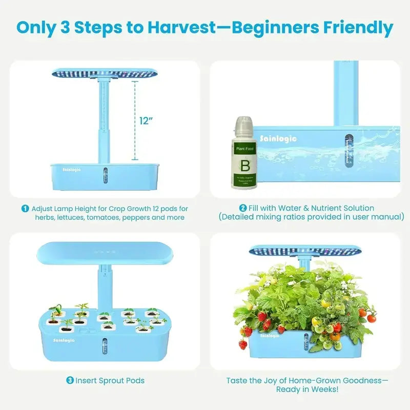 12-Planter WiFi Hydroponic Growing Kit: Smart Indoor Garden with Mobile App Scheduling