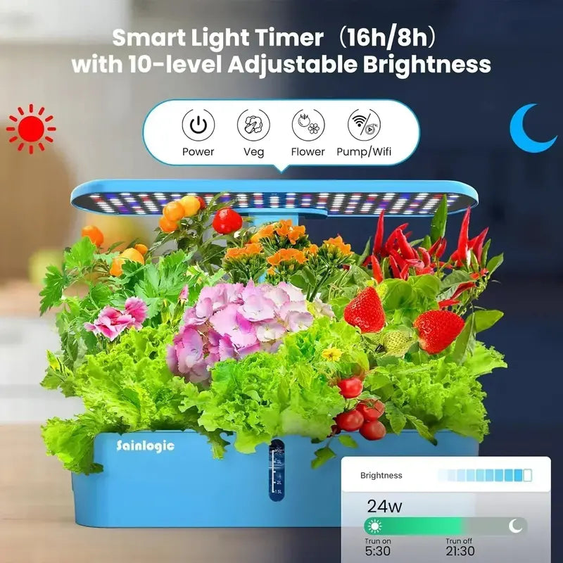 12-Planter WiFi Hydroponic Growing Kit: Smart Indoor Garden with Mobile App Scheduling