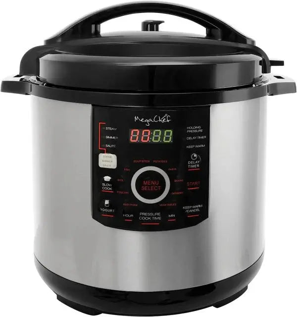 12-Quart Digital Pressure Cooker ¨C 15 Preset Programs. Tempered Glass Lid. Silver Finish