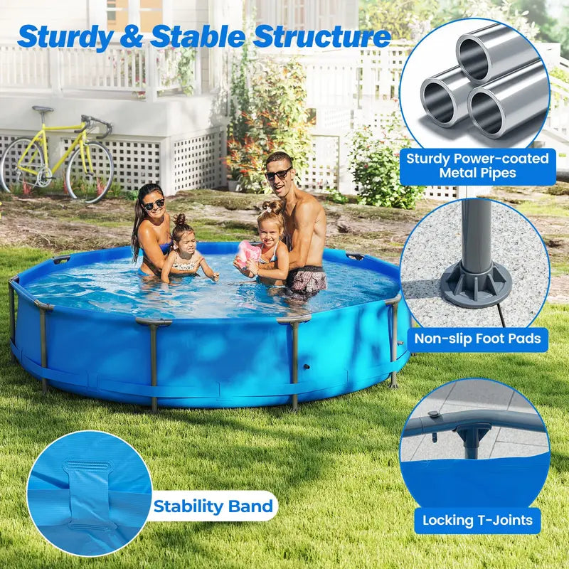 12′ Square Metal-Frame Above-Ground Swimming Pool with 30-Inch Depth