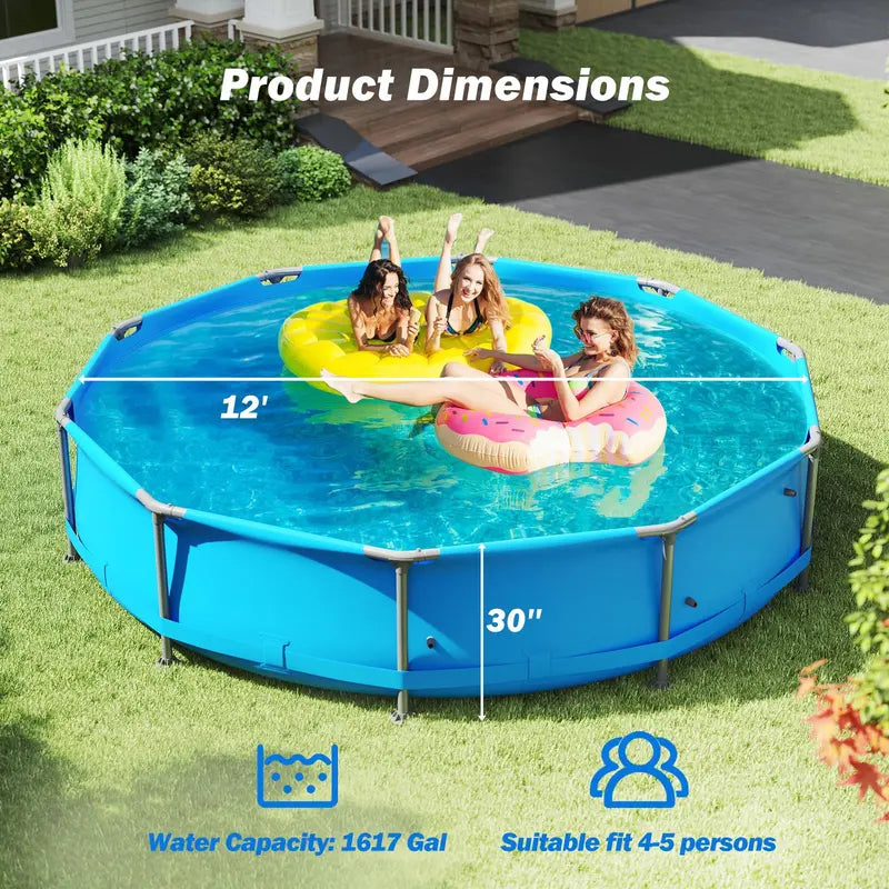 12′ Square Metal-Frame Above-Ground Swimming Pool with 30-Inch Depth