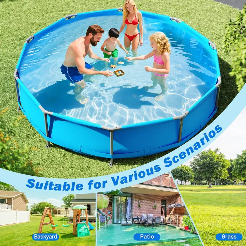 12′ Square Metal-Frame Above-Ground Swimming Pool with 30-Inch Depth