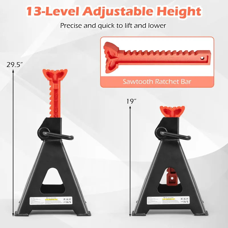 12-Ton (26.400 LB) Adjustable Jack Stands with 19-Inch to 29.5-Inch Lifting Range