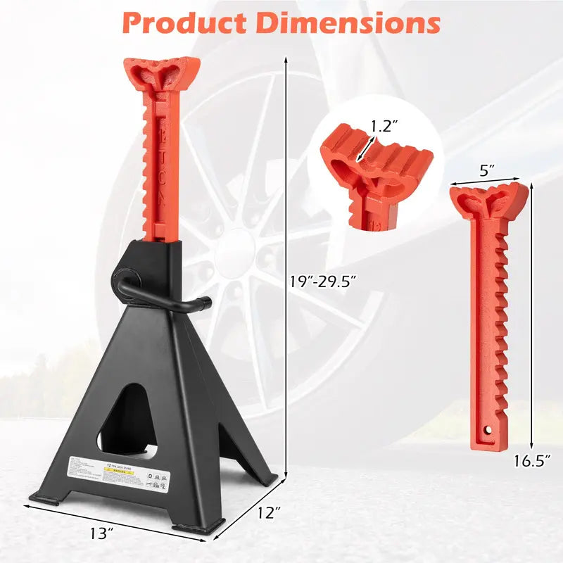 12-Ton (26.400 LB) Adjustable Jack Stands with 19-Inch to 29.5-Inch Lifting Range