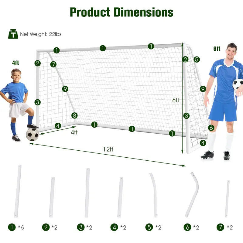 12′ x 6′ x 4′ Portable Soccer Goal ¨C Quick-Assembly UPVC Frame with High-Tensile Netting