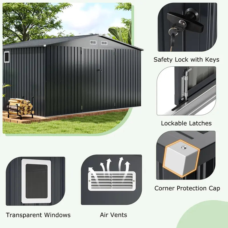 12′ x 9.8′ All-Weather Outdoor Storage Shed ¡ª Rustproof Galvanized Metal Utility Shelter