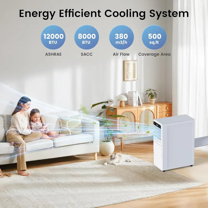 12.000 BTU 3-in-1 Portable Air Conditioner ¨C Quiet Freestanding Unit with Fan &amp; Dehumidifier. 24-Hour Timer &amp; Auto Swing