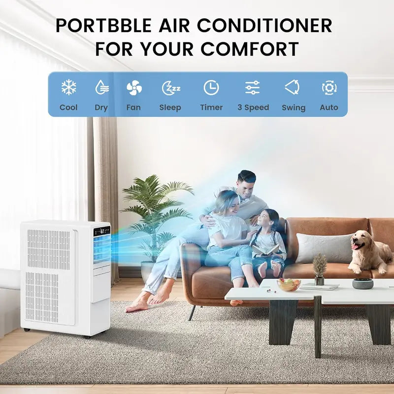 12.000 BTU 3-in-1 Portable Air Conditioner ¨C Quiet Freestanding Unit with Fan &amp; Dehumidifier. 24-Hour Timer &amp; Auto Swing