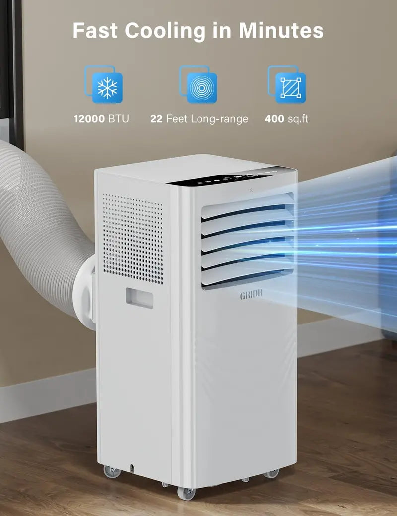 12000 BTU Portable Air Conditioner ¨C 4-in-1 Cooling. Dehumidifying. Fan &amp; Sleep Modes. Ultra-Quiet 45dB. 400 Sq. Ft. Coverage. 24-Hour Timer &amp; Remote Control