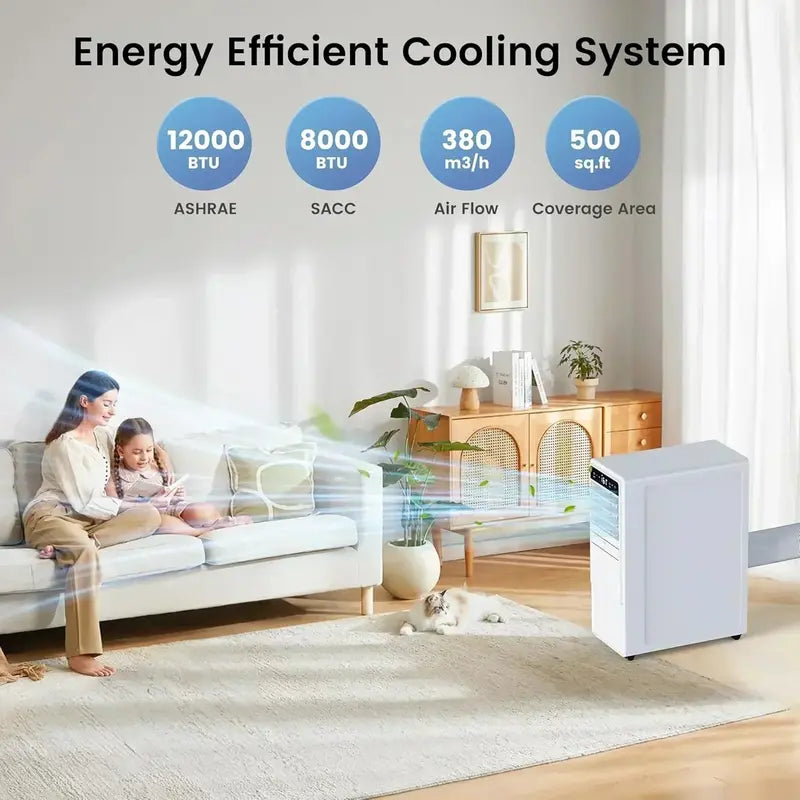 12.000 BTU Portable Air Conditioner ¨C Freestanding Cooling Unit for Rooms Up to 500 Sq. Ft.. Ultra-Quiet Design
