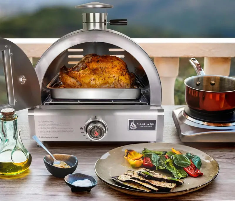 12.000 BTU Portable Multi-Fuel Pizza Oven: Stainless Steel Countertop Grill for Outdoor Baking & Roasting