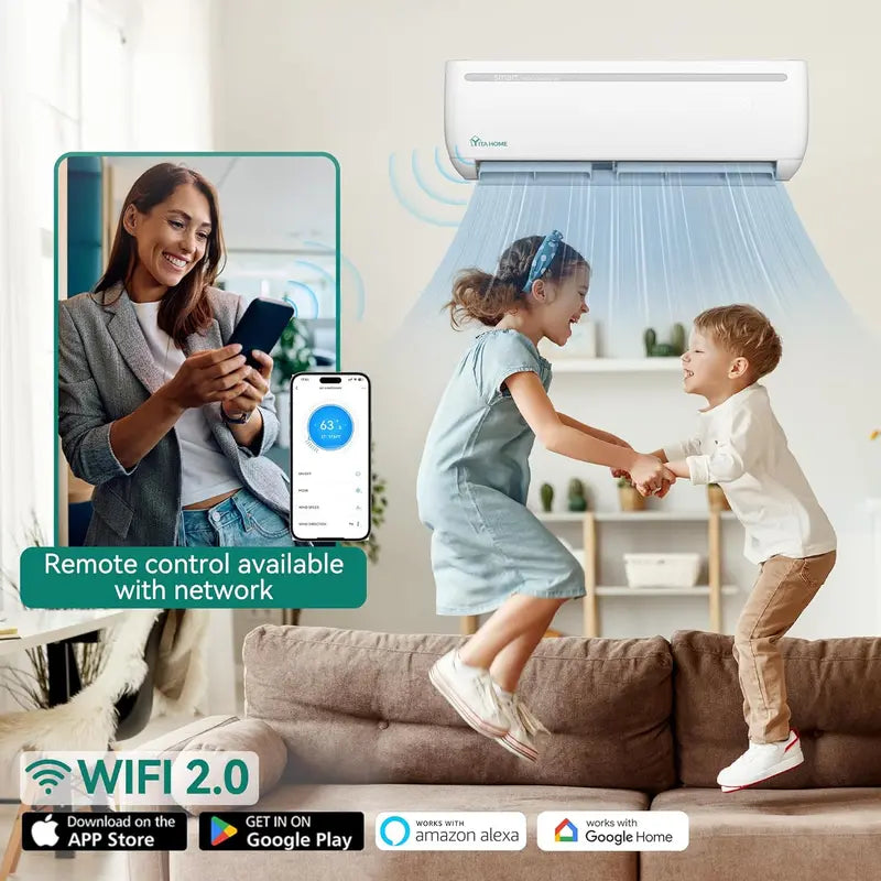 12.000 BTU Wi-Fi Enabled Mini Split AC/Heat Pump ¨C 20 SEER2 Ductless Inverter System for Areas up to 750 sq ft. Alexa-Compatible. Complete Kit