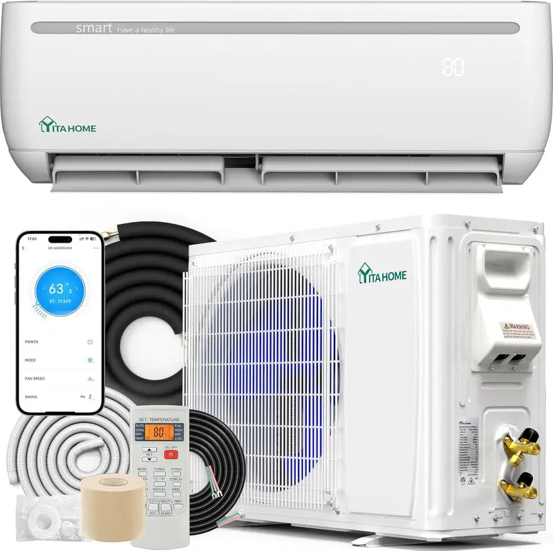12.000 BTU Wi-Fi Enabled Mini Split AC/Heat Pump ¨C 20 SEER2 Ductless Inverter System for Areas up to 750 sq ft. Alexa-Compatible. Complete Kit