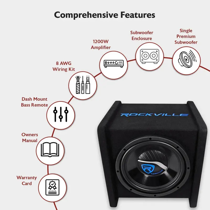 1200W Dual 12¡å Car Subwoofer Enclosure Kit ¨C Includes Mono Amplifier & Wiring ¨C Deep Bass Response & Streamlined Installation for Custom Audio Systems