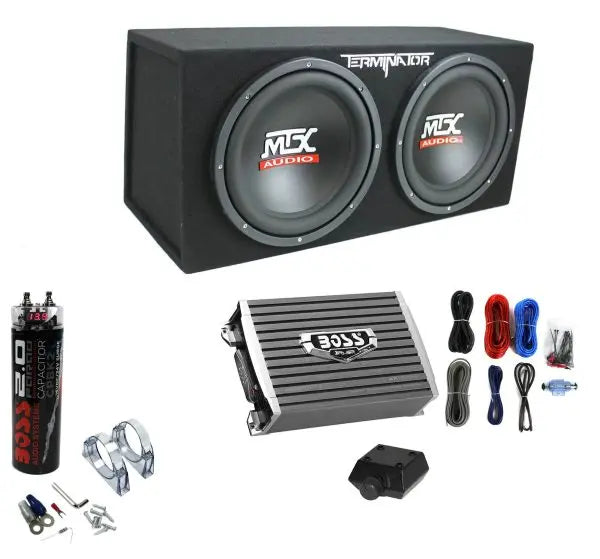 1200W Dual Subwoofer Enclosure with 1500W Amplifier &amp; Power Capacitor