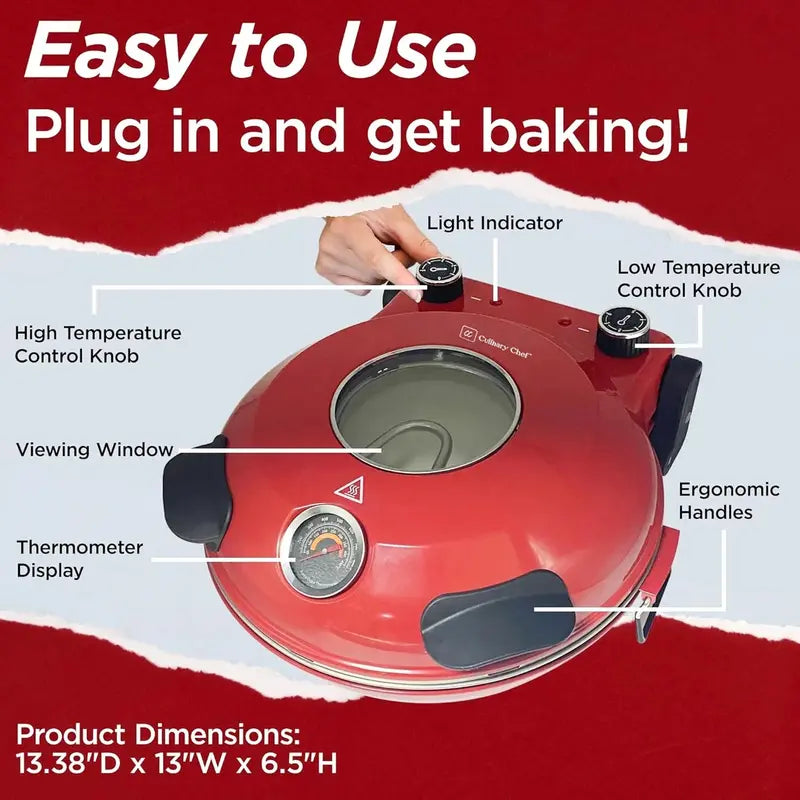 1200W Electric Pizza Oven ¨C Ceramic Stone Baking. Viewing Window. Timer & Adjustable Temperature Control