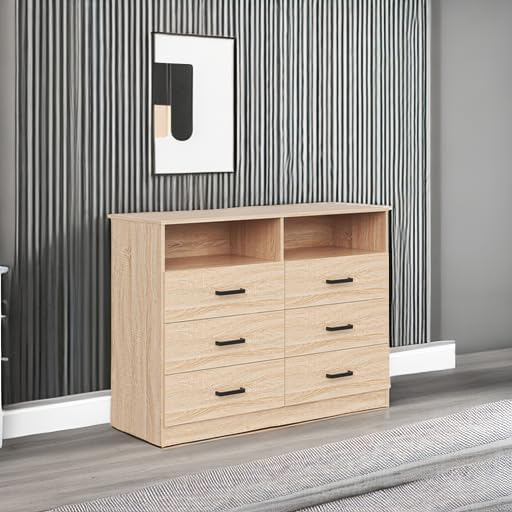Bigbiglife Wood Dresser for Bedroom. 6 Drawer Double Dresser. Modern Chest of Drawers with Deep Drawers. Large Storage Organizer for Living Room. Closet