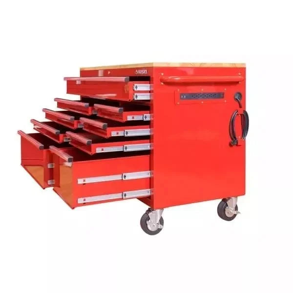 52 IN. W 24 IN. D 9-DRAWER GLOSS RED MOBILE WORKBENCH
