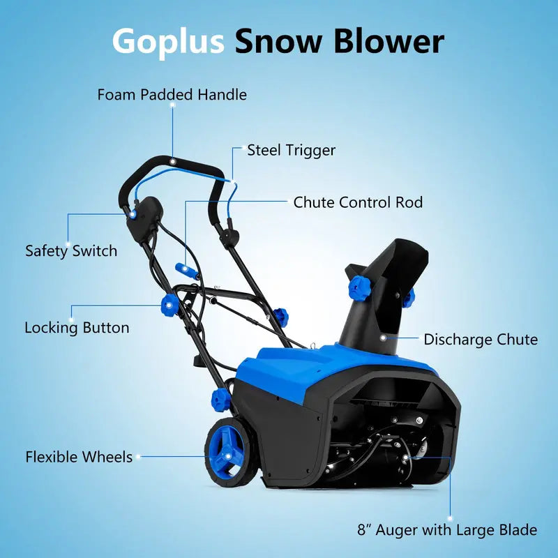 120V Electric Snow Thrower with 180¡ã Rotating Chute and Foldable Handle