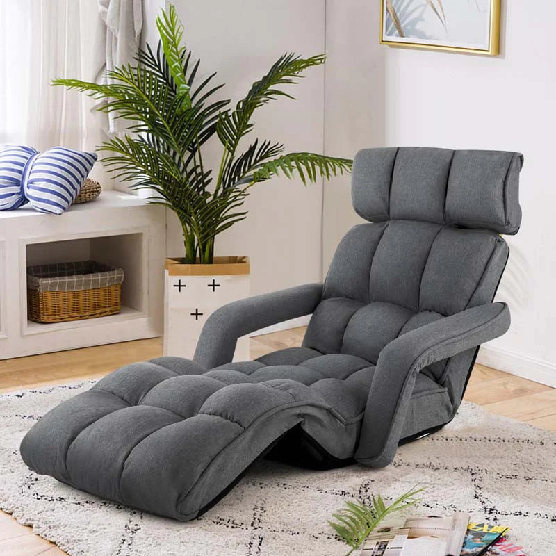 6-Position Adjustable Floor Sofa Bed. Folding Lazy Sofa Chaise Lounger Recliner with Armrests & Footrests for Living Room. Bedroom & Gaming