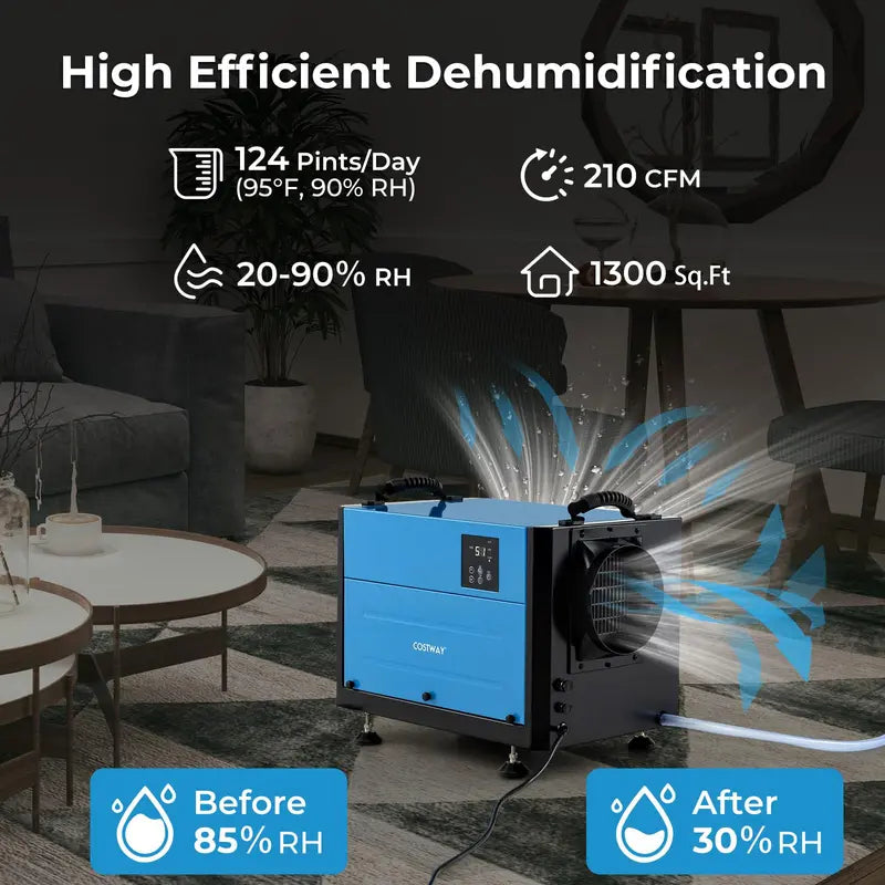 124-Pint Crawl Space Dehumidifier ¨C Designed for 1.300 Sq. Ft Areas with 9.8-Foot Drain Hose & Remote Panel