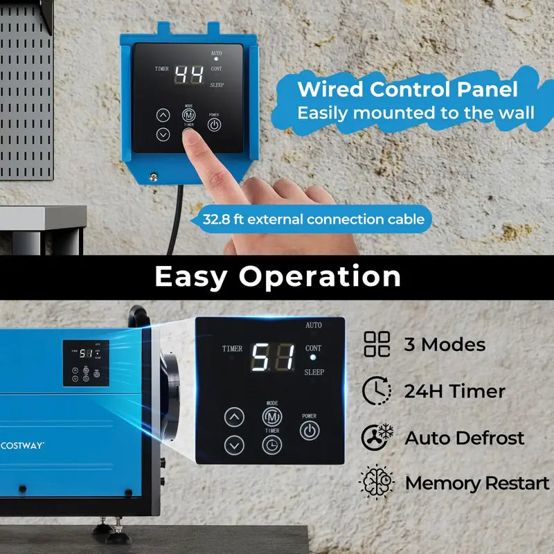 124-Pint Crawl Space Dehumidifier ¨C Designed for 1.300 Sq. Ft Areas with 9.8-Foot Drain Hose & Remote Panel