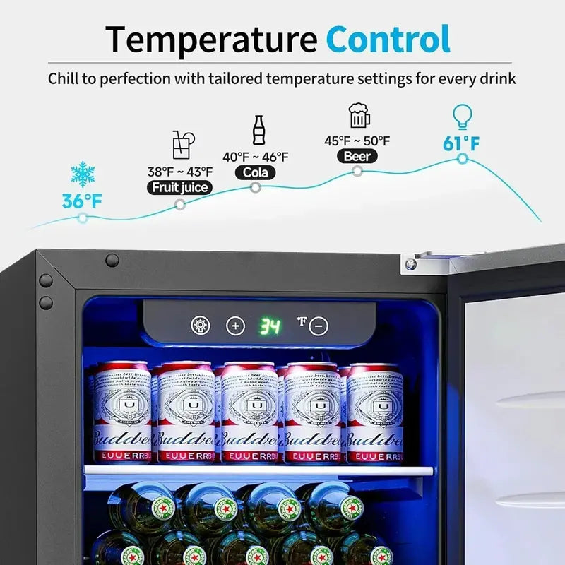 126-Can Beverage Cooler with Tempered Glass Door ¨C Mini Fridge for Soda. Beer & Wine
